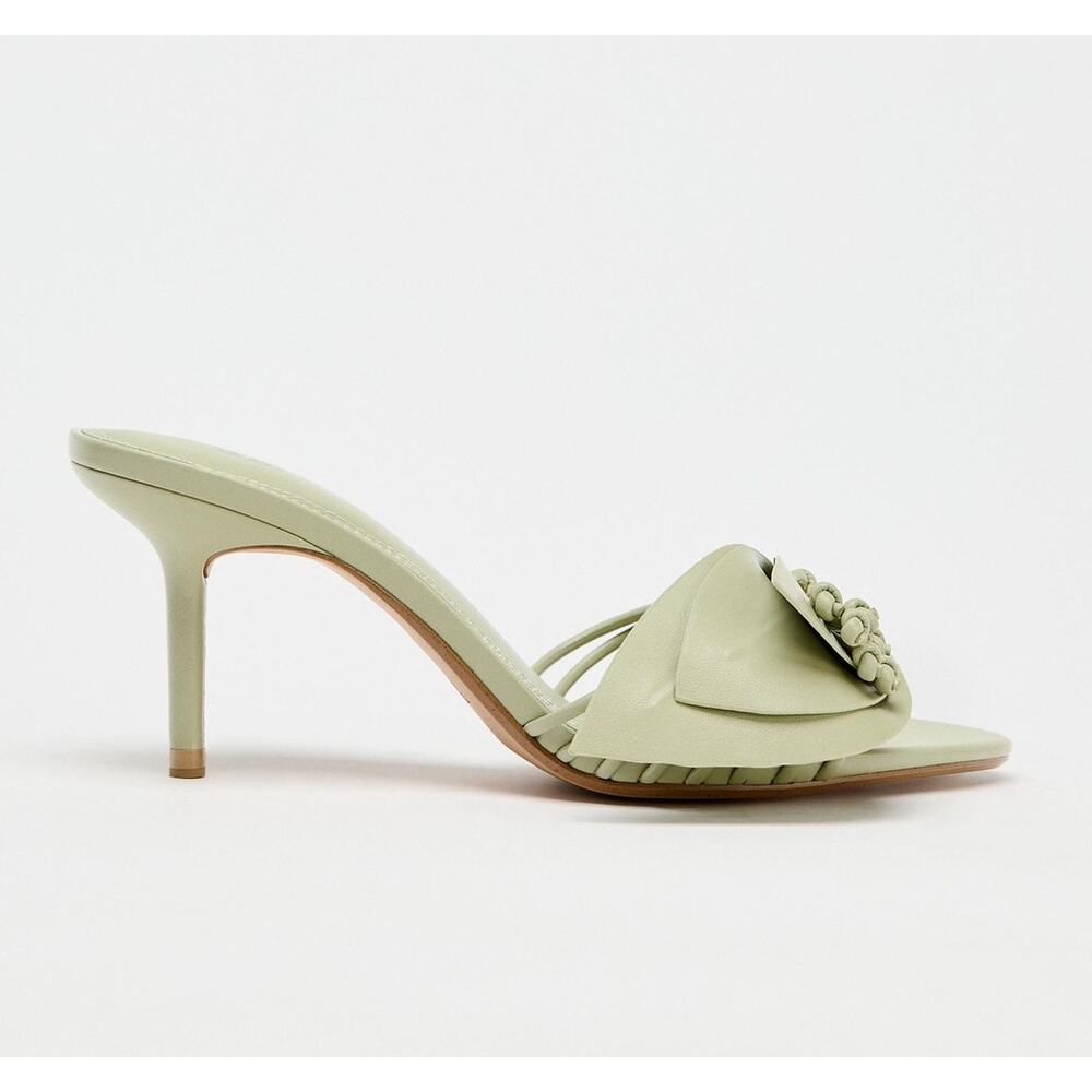 Zara Sage Green Rosette Mule Heels Strappy Sandals NWT - Picture 16 of 16